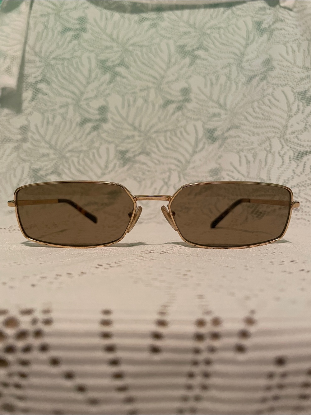 Prada Gold Metal Rectangle Sunglasses with Brown Lenses - Picture 3 of 14